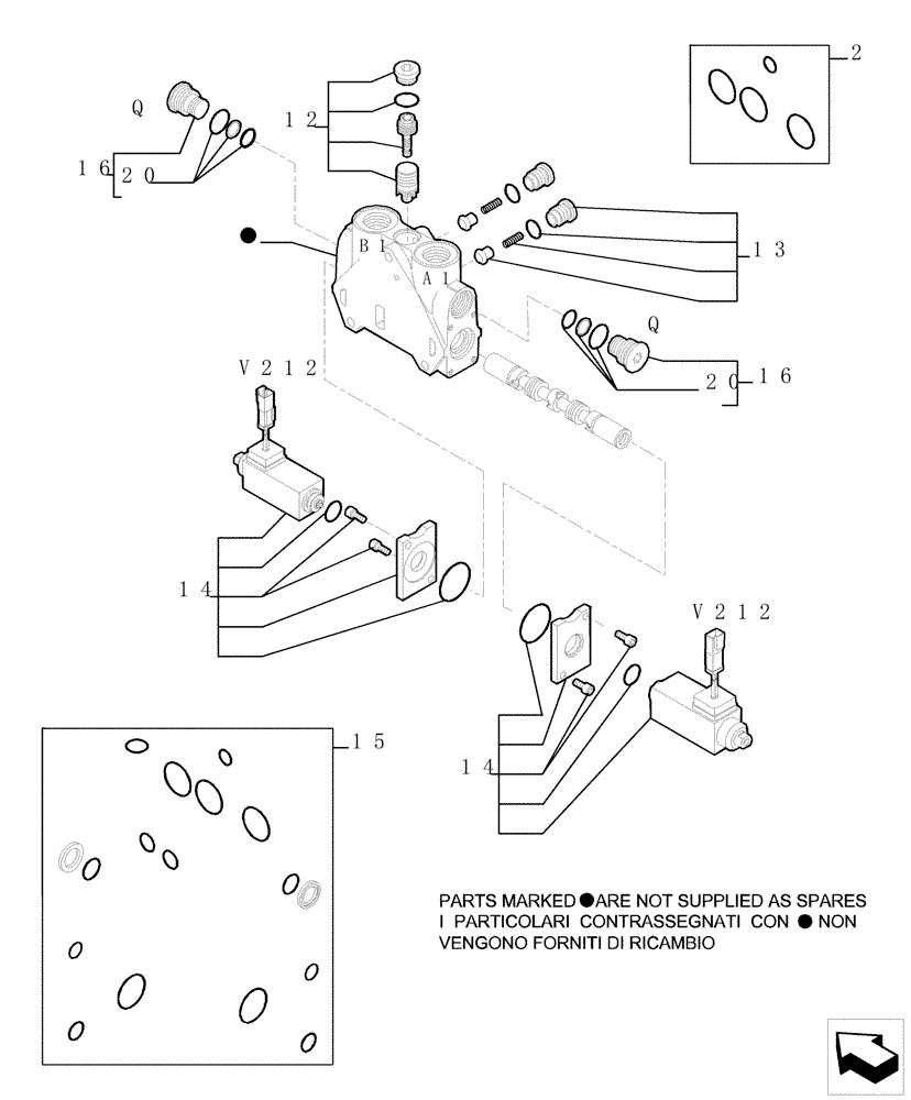 Схема запчастей Case TX742 - (9.08405[03]) - 4 SPOOL VALVE - COMPONENTS- OPTIONAL CODE 749002121 - VERSION 02 (35) - HYDRAULIC SYSTEMS