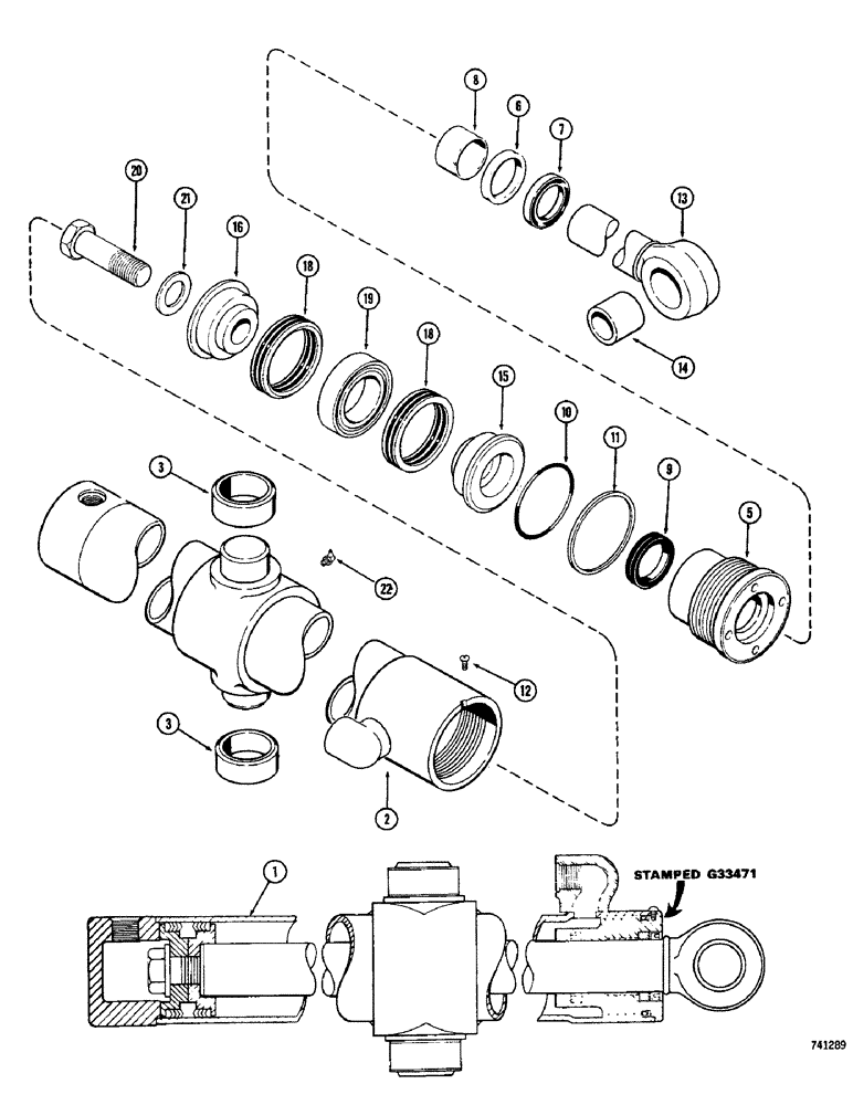 Схема запчастей Case 26 - (096) - G33471 LOADER SINGLE TILT CYLINDER, GLAND IS STAMPED WITH CYLINDER PART NUMBER 