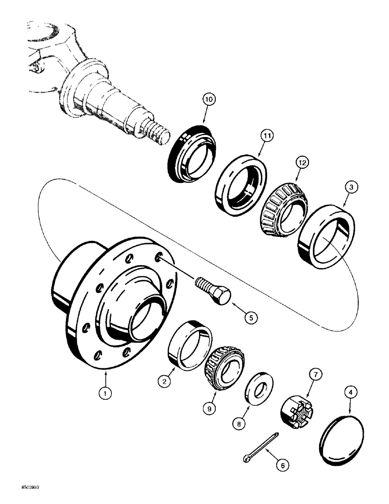 Схема запчастей Case 590L - (5-16) - FRONT WHEEL HUB AND BEARINGS (05) - STEERING