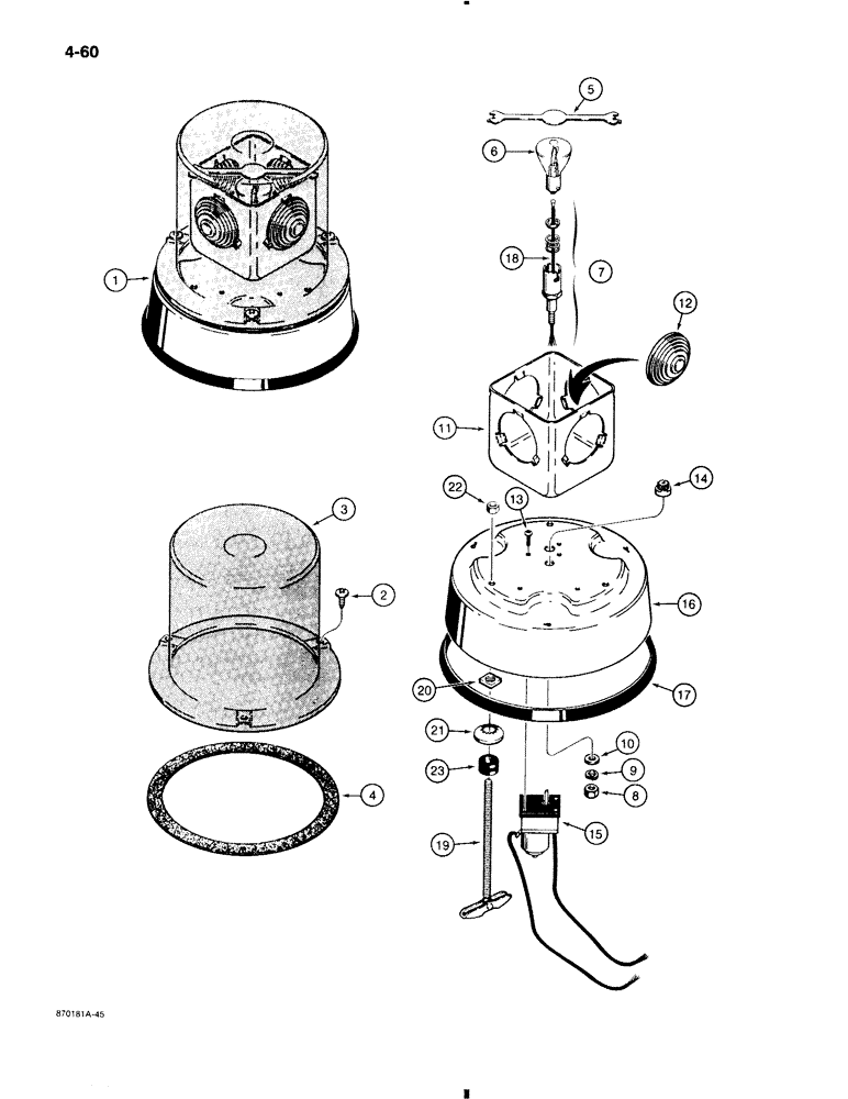 Схема запчастей Case 580K - (4-060) - ROTATING BEACON, USED ON CAB OR CANOPY MODELS (04) - ELECTRICAL SYSTEMS