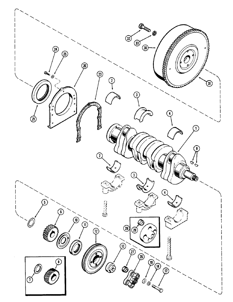 Схема запчастей Case 580B - (092) - CRANKSHAFT AND FLYWHEEL, (188) SPARK IGNITION ENGINE (02) - ENGINE