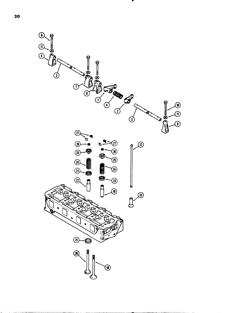 Схема запчастей Case 580C - (030) - VALVE MECHANISM, 207 DIESEL ENGINE (02) - ENGINE