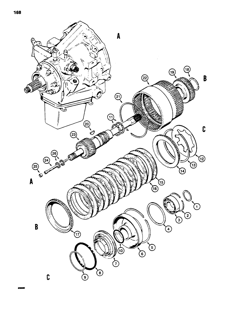 Схема запчастей Case 480D - (168) - POWER SHUTTLE, INPUT SHAFT AND FORWARD CLUTCH (21) - TRANSMISSION