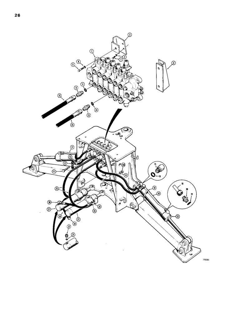 Схема запчастей Case 26 - (026) - SWING AND STABILIZER CYLINDER HYDRAULICS, BACKHOE SERIAL NUMBER 5220152 AND AFTER 