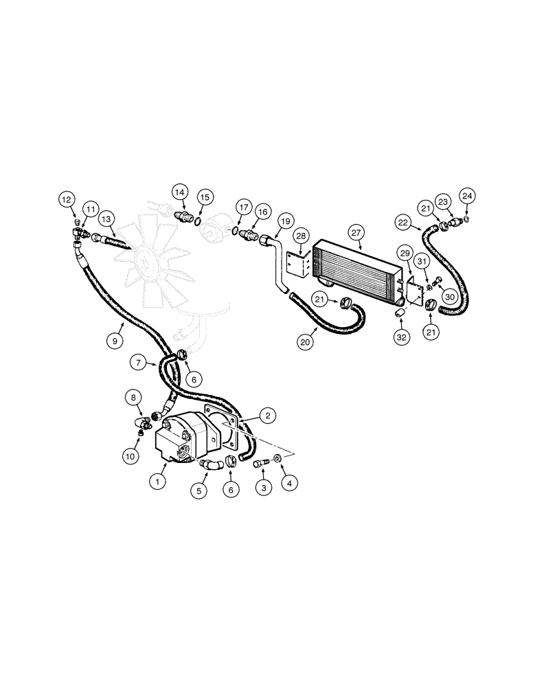 Схема запчастей Case 885 - (08-060[01]) - ENGINE COOLING SYSTEM - FAN HYDRAULIC CIRCUIT (08) - HYDRAULICS