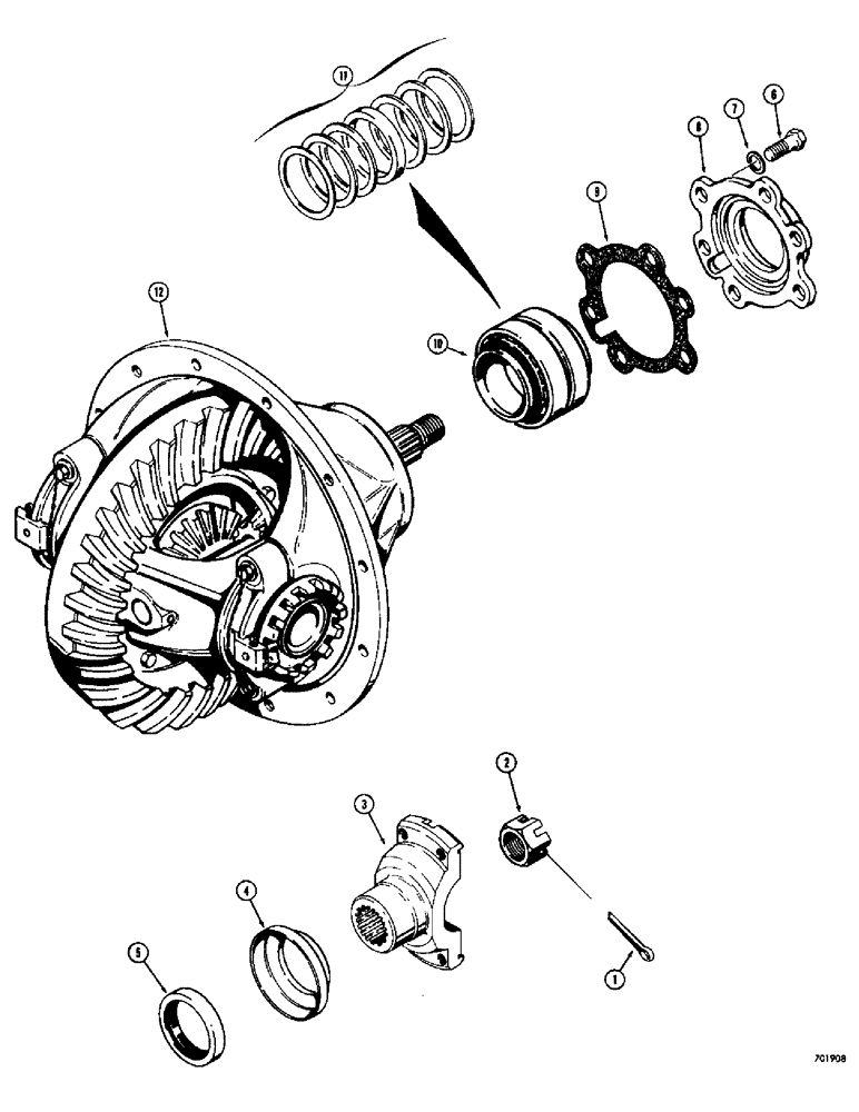 Схема запчастей Case 780 - (214) - D54477 & D54478 REAR AXLES, B4 TRAC SN 5500354, ALSO 5500426 -> 5500439 DIFFL PINION BEARINGS &YOKE (06) - POWER TRAIN