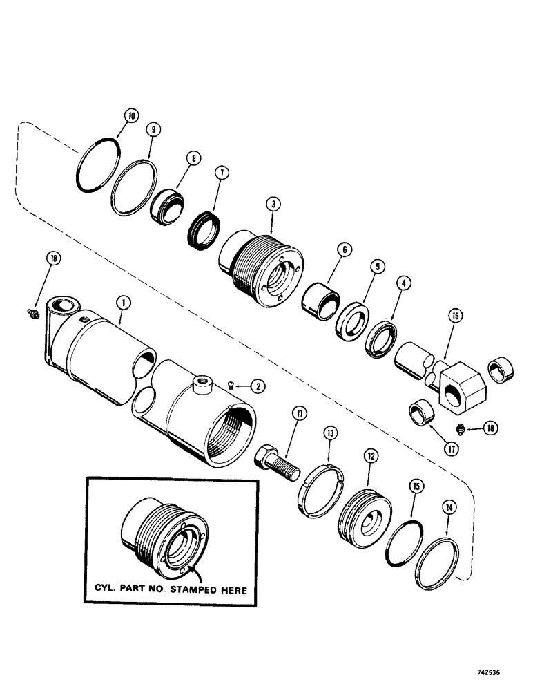 Схема запчастей Case 1700-SERIES - (247A) - G33748 4-IN-1 BUCKET CYLINDER, GLAND IS STAMPED WITH CYLINDER PART NUMBER (35) - HYDRAULIC SYSTEMS