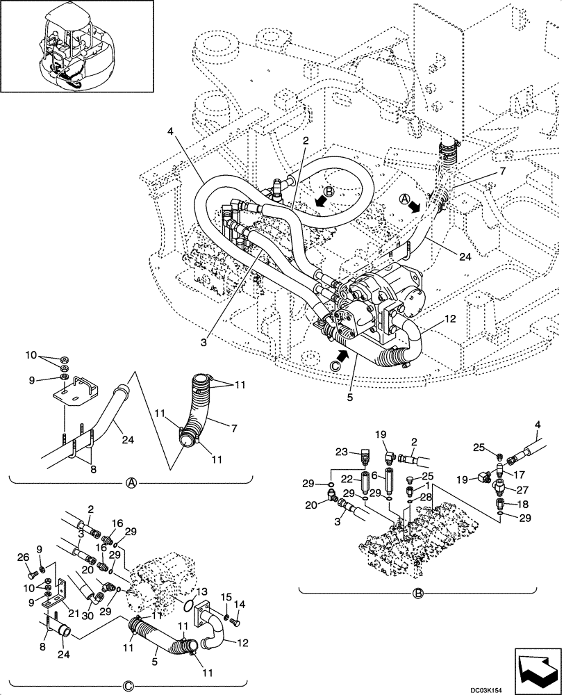 Схема запчастей Case CX47 - (08-03[00]) - HYDRAULIC LINES - HYDRAULIC PUMP - CAB (08) - HYDRAULICS