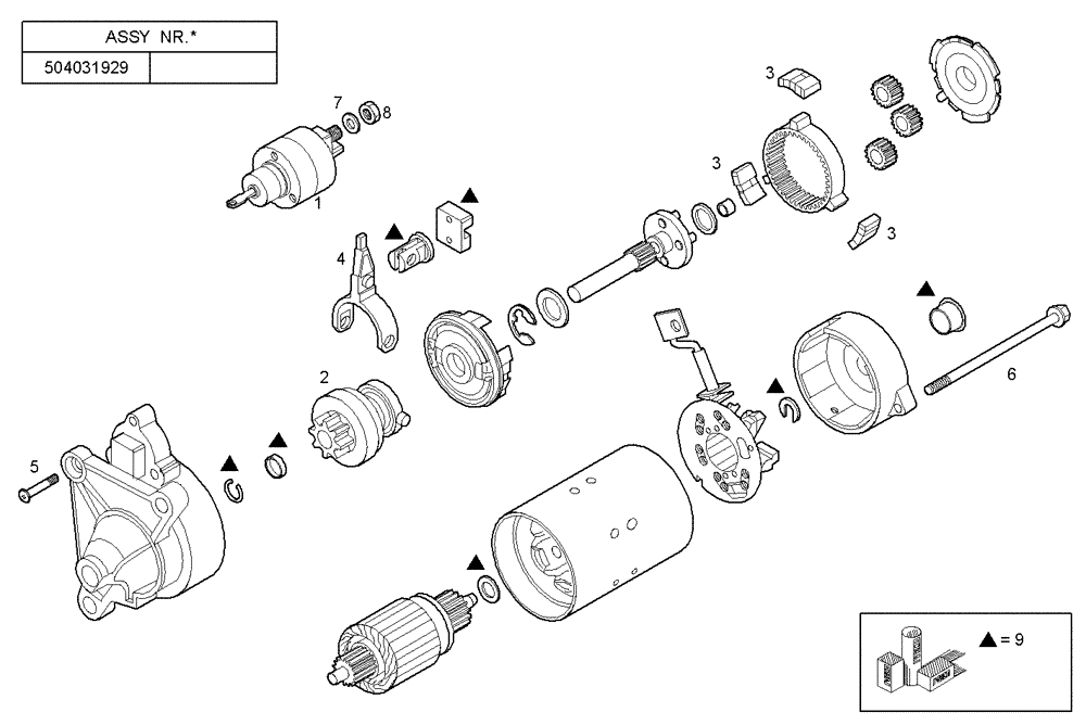 Схема запчастей Case F4GE9454K J604 - (3630.048) - STARTER MOTOR (COMPONENTS) 