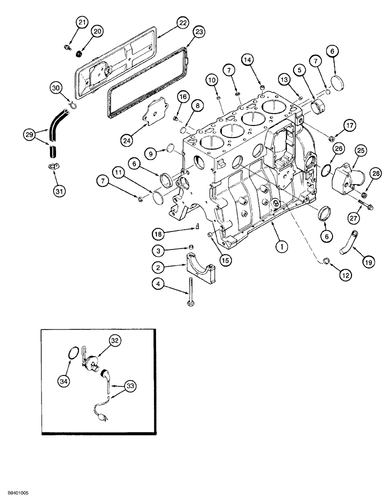 Схема запчастей Case 650G - (2-38) - CYLINDER BLOCK 4T-390 ENGINE PRIOR TO CRAWLER P.I.N. JJG0216449 (02) - ENGINE