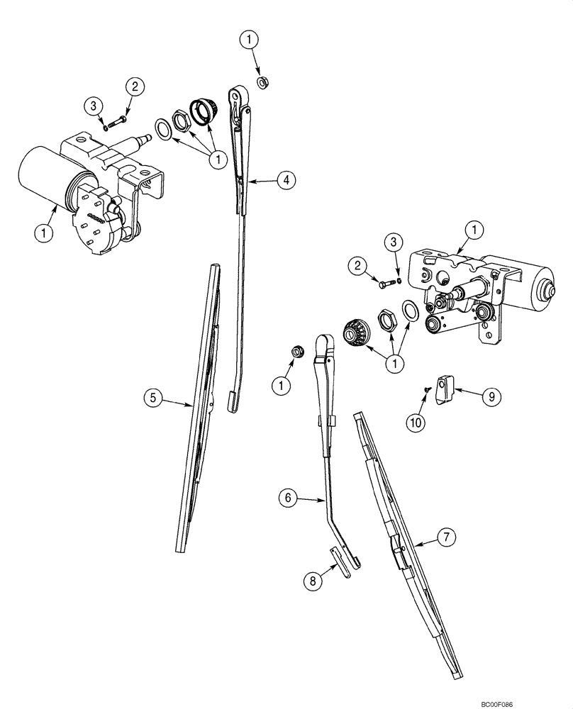 Схема запчастей Case 580SM - (09-59) - CAB - WIPERS (09) - CHASSIS/ATTACHMENTS