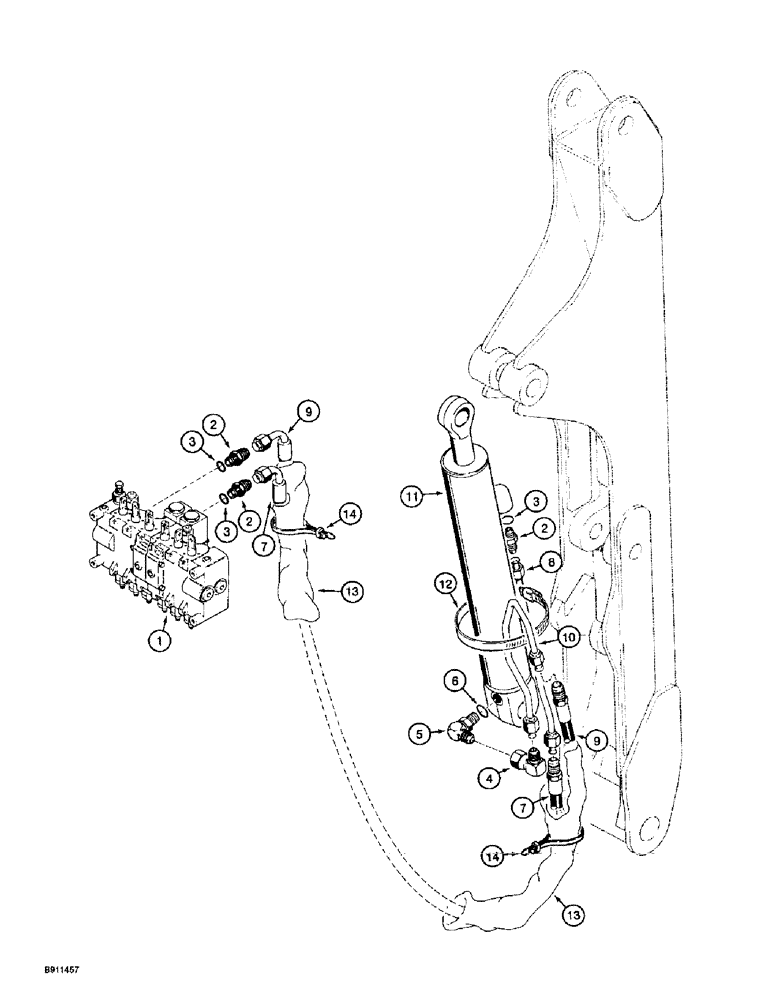 Схема запчастей Case 560 - (8-076) - BACKHOE BOOM CYLINDER HYDRAULIC CIRCUIT, D125 BACKHOE, PRIOR TO BACKHOE SERIAL NUMBER JAF0218189 (08) - HYDRAULICS