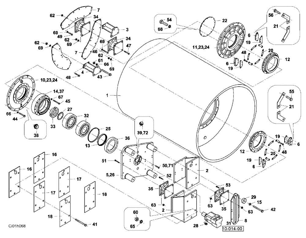 Схема запчастей Case SV223 - (12-008-00[01]) - VIBRATORY DRUM (12) - Chassis/Attachments