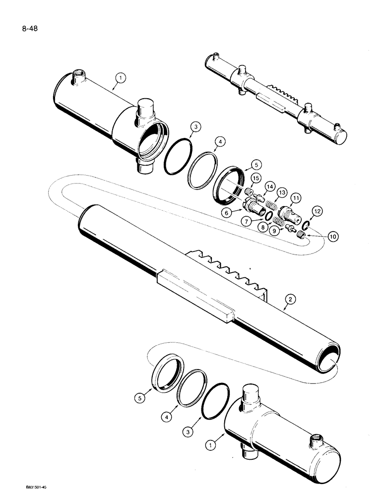 Схема запчастей Case 360 - (8-48) - BACKHOE SWING CYLINDER (08) - HYDRAULICS