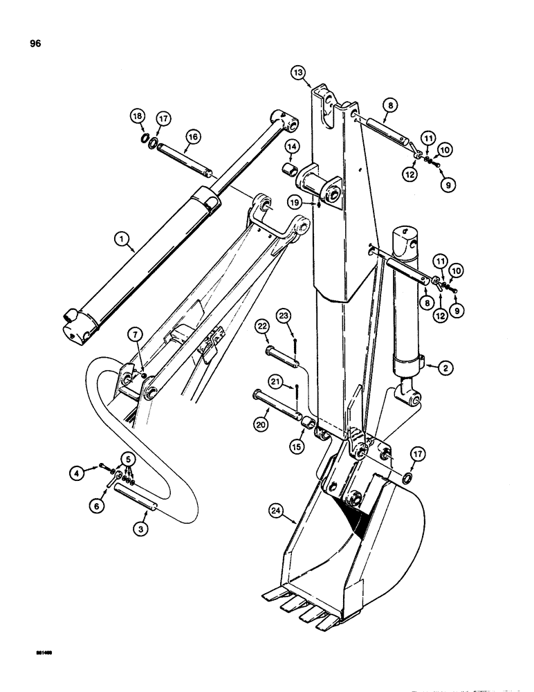 Схема запчастей Case D100XR - (8-096) - BACKHOE DIPPER AND BUCKET, USED ON 1835C, 1840, AND 1845C 