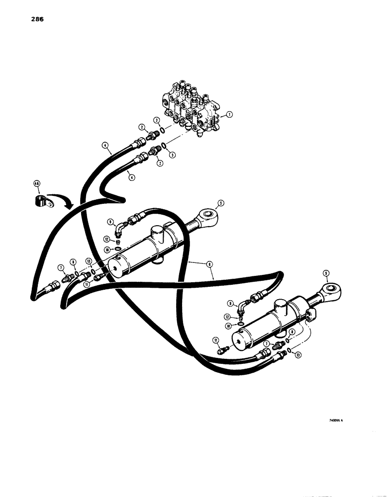 Схема запчастей Case 680E - (286) - BACKHOE SWING CYLINDER HYDRAULIC CIRCUIT (35) - HYDRAULIC SYSTEMS