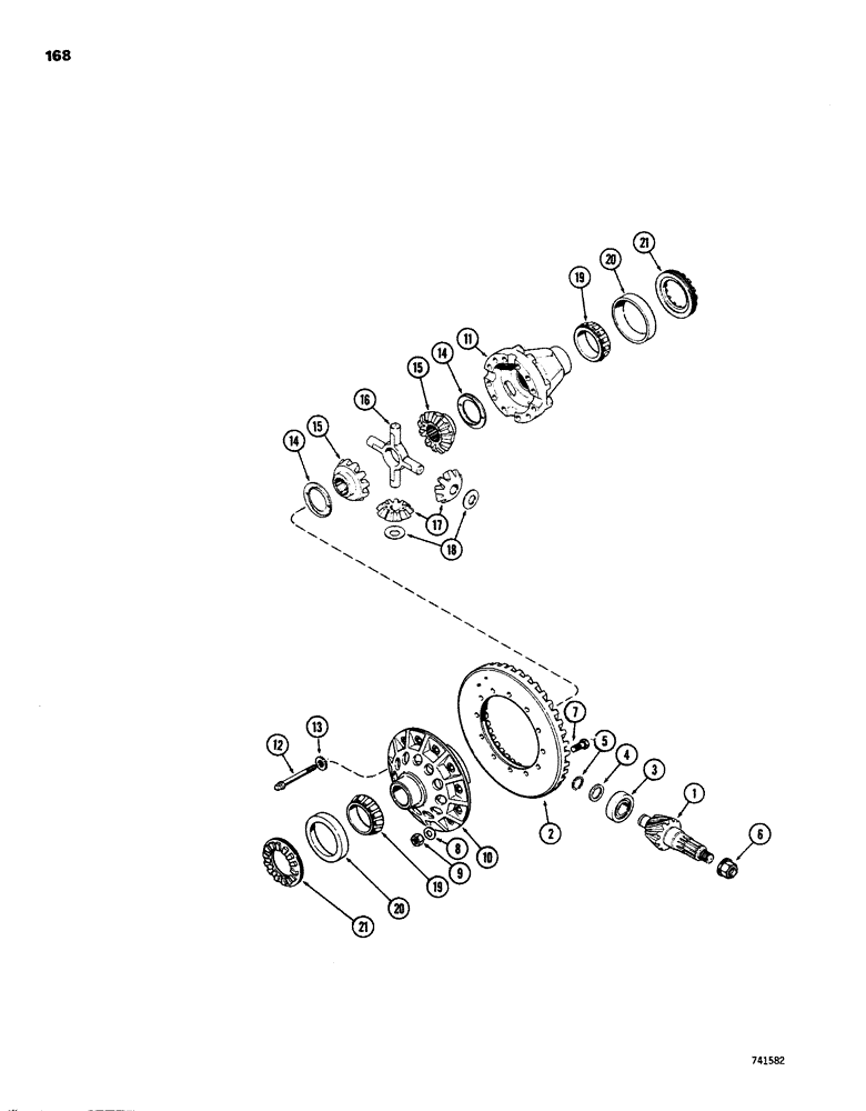 Схема запчастей Case W26B - (168) - L58460 AND L73825 FRONT AXLE DIFFERENTIAL, PINION, RING GEAR AND DIFFERENTIAL CASE (06) - POWER TRAIN