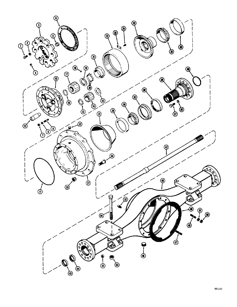 Схема запчастей Case W10C - (174) - L15393 FRONT RIGID AXLE, AXLE HOUSING AND PLANETARY (06) - POWER TRAIN