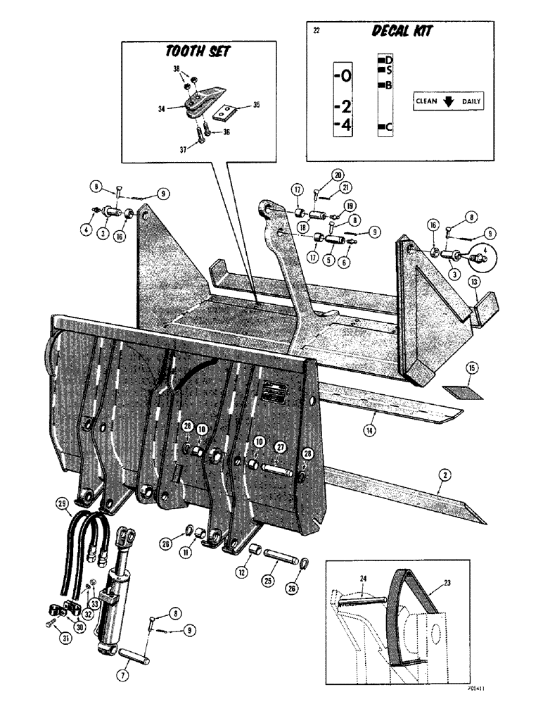 Схема запчастей Case 310G - (158) - D34421 DROTT 4-IN-1 BUCKET (05) - UPPERSTRUCTURE CHASSIS