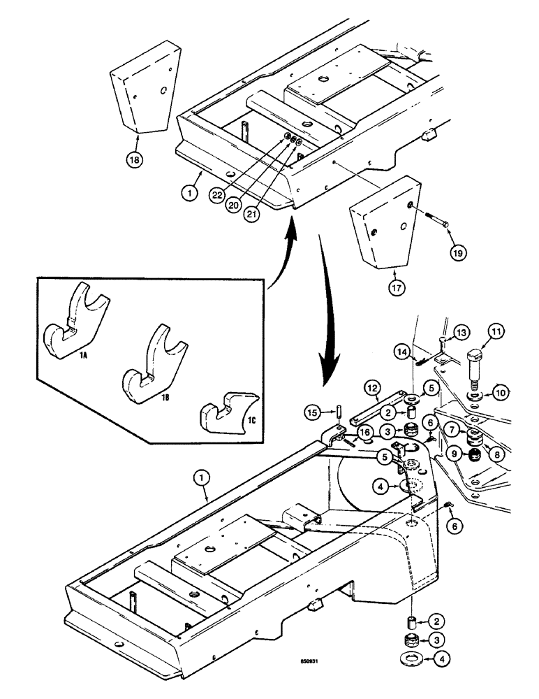 Схема запчастей Case W14 - (560) - REAR FRAME AND TRUNNION, COUNTERWEIGHT (09) - CHASSIS/ATTACHMENTS