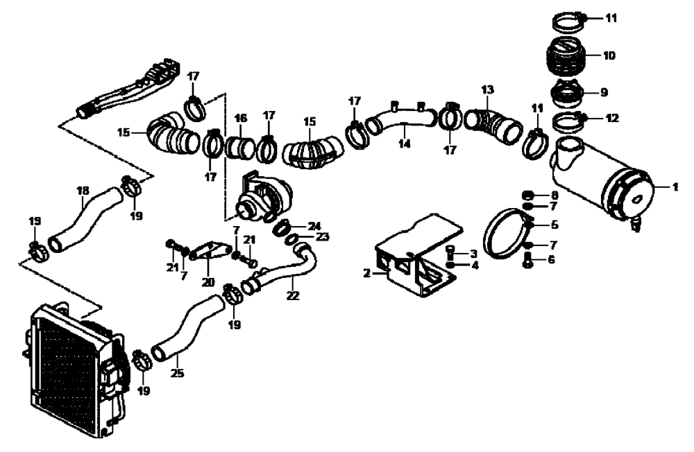 Схема запчастей Case 335B - (06A00020629[001]) - INSTALL, AIR INTAKE / CLEANER (P.I.N. HHD0335BN8PG58147 AND AFTER) (84251844) (01) - ENGINE