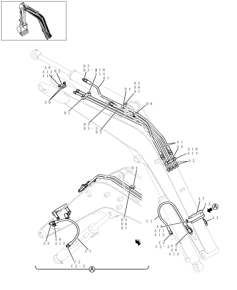 Схема запчастей Case CX27B - (500-01[1]) - BOOM PIPING (2.15M) (35) - HYDRAULIC SYSTEMS