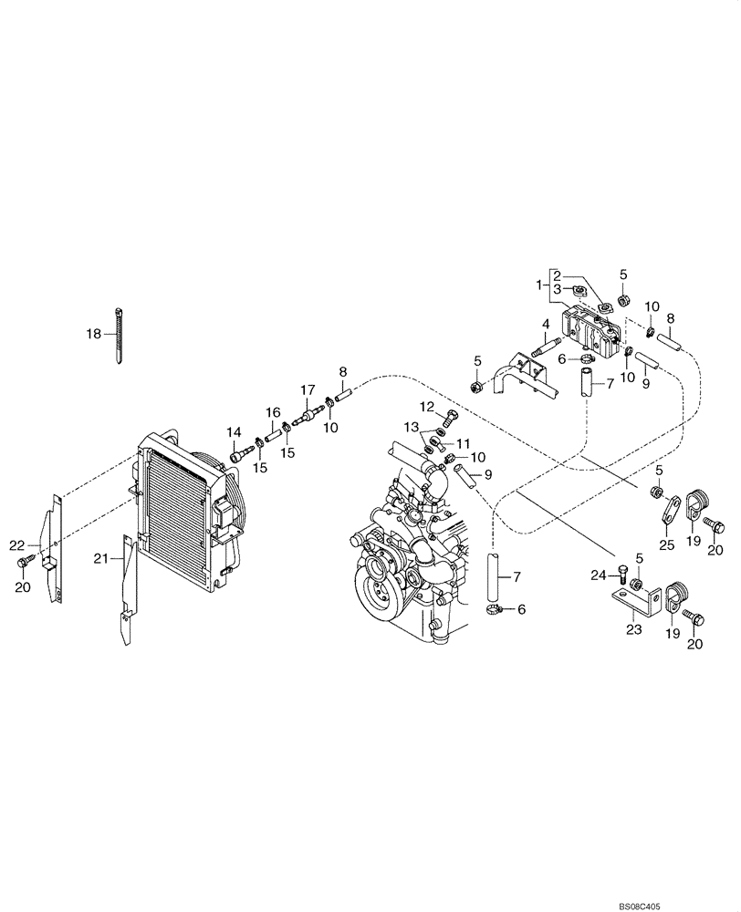 Схема запчастей Case 335B - (04A00000635[001]) - RADIATOR / RESERVOIR COOLING CIRCUIT (87585067) (01) - ENGINE