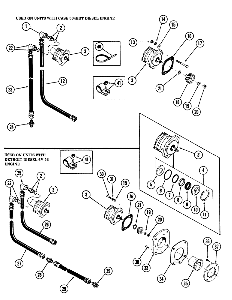 Схема запчастей Case 50 - (8-154) - PILOT PRESSURE TUBING FROM AUXILIARY PUMP (08) - HYDRAULICS