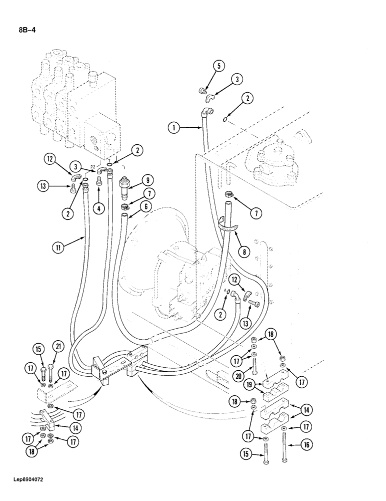 Схема запчастей Case 688 - (8B-04) - HYDRAULIC PUMP LINES, PUMP TO ATTACHMENT CONTROL VALVE (08) - HYDRAULICS