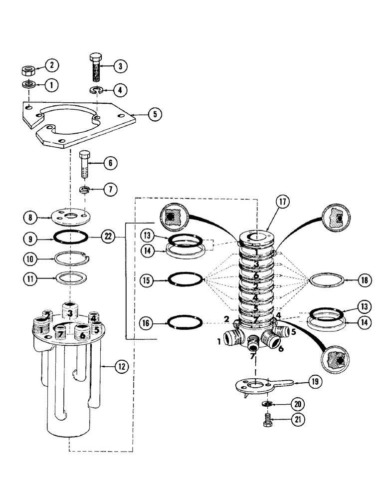 Схема запчастей Case 880 - (224) - 7 PORT SWIVEL AND RELATED PARTS (07) - HYDRAULIC SYSTEM