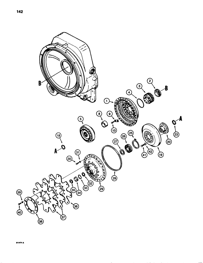 Схема запчастей Case 780B - (142) - TRANSMISSION IMPELLER, TURBINE, AND FLEXPLATE (06) - POWER TRAIN