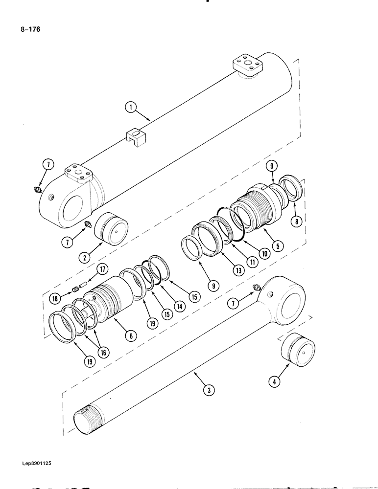 Схема запчастей Case 888 - (8-176) - BOOM CYLINDER, P.I.N. FROM 15256 AND AFTER (08) - HYDRAULICS