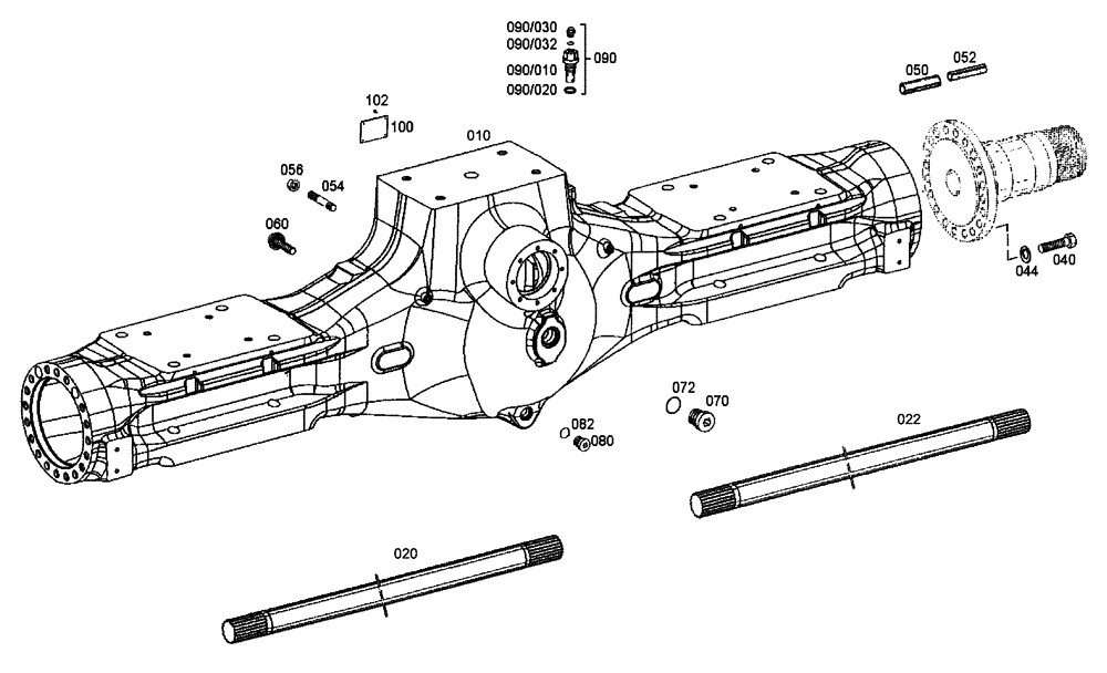 Схема запчастей Case 340 - (32A00000501[001]) - AXLE HOUSING (27) - REAR AXLE SYSTEM