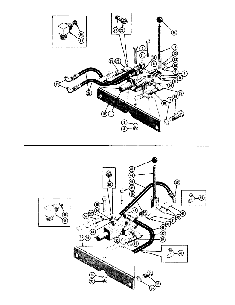 Схема запчастей Case 600 - (206) - SCARIFIER HYD. WHEN USED WITH BACKHOE, VALVE, LEVERS, TUBES, HOSES, FITTINGS, (UP TO S/N 7060799) (05) - UPPERSTRUCTURE CHASSIS