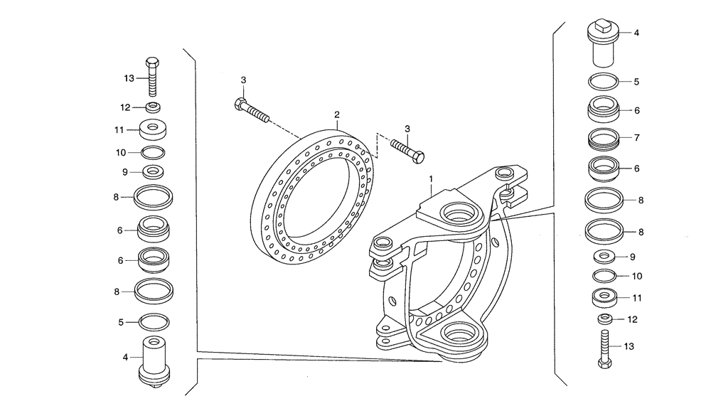 Схема запчастей Case 335 - (36A00000930[001]) - FRAME - ARTIC HINGLE (09) - Implement / Hydraulics / Frame / Brakes