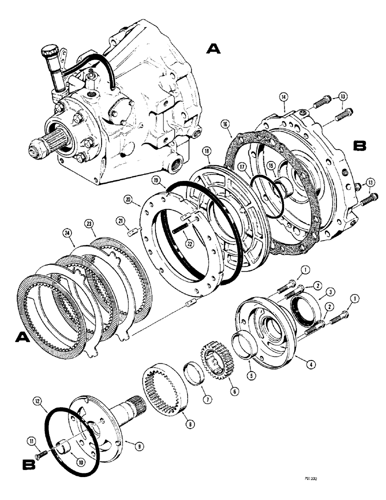 Схема запчастей Case 350 - (136) - POWER SHUTTLE TRANSMISSION - ALL MODELS, FRONT PUMP AND REVERSE CLUTCH (03) - TRANSMISSION