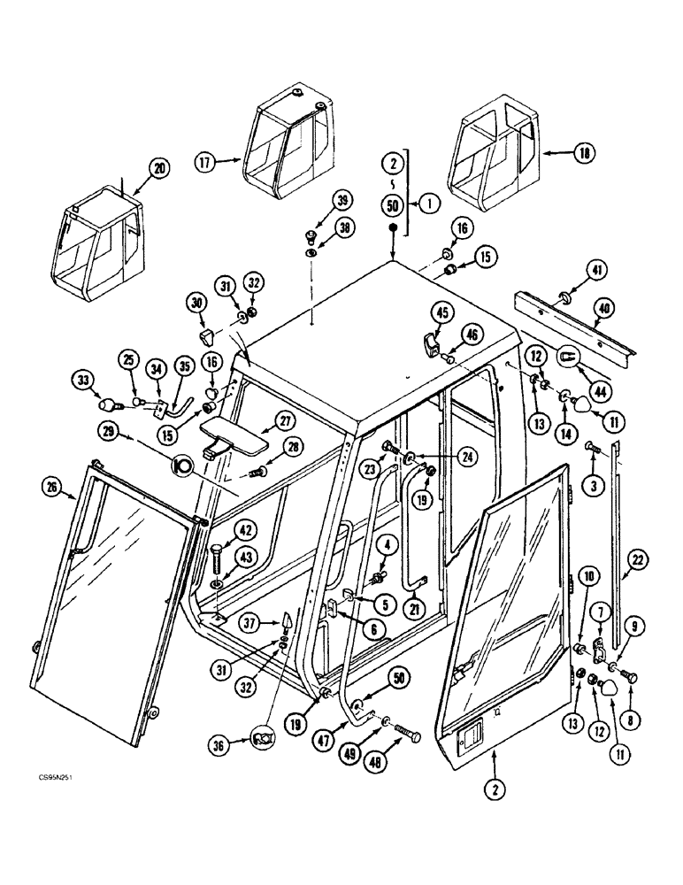 Схема запчастей Case 688BCK - (9E-10) - CAB - STANDARD, 688B CK (120535, 120548, 120566-) (05.1) - UPPERSTRUCTURE CHASSIS/ATTACHMENTS