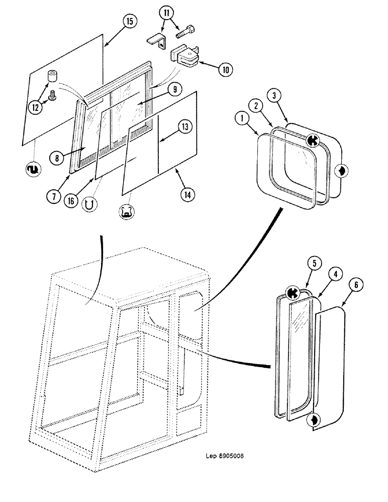 Схема запчастей Case 688C - (9E-16) - CAB WINDOWS (OPENING ROOF) (05.1) - UPPERSTRUCTURE CHASSIS/ATTACHMENTS