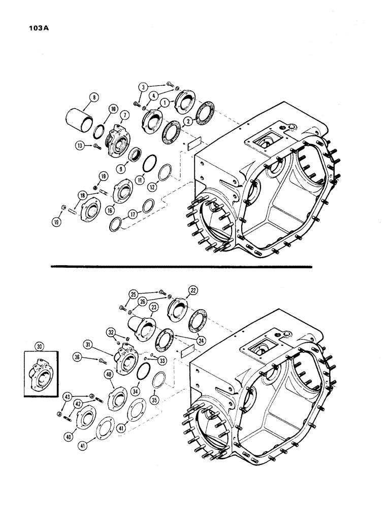 Схема запчастей Case 450 - (103A) - TRANSMISSION HOUSING AND REAR COVERS (03) - TRANSMISSION