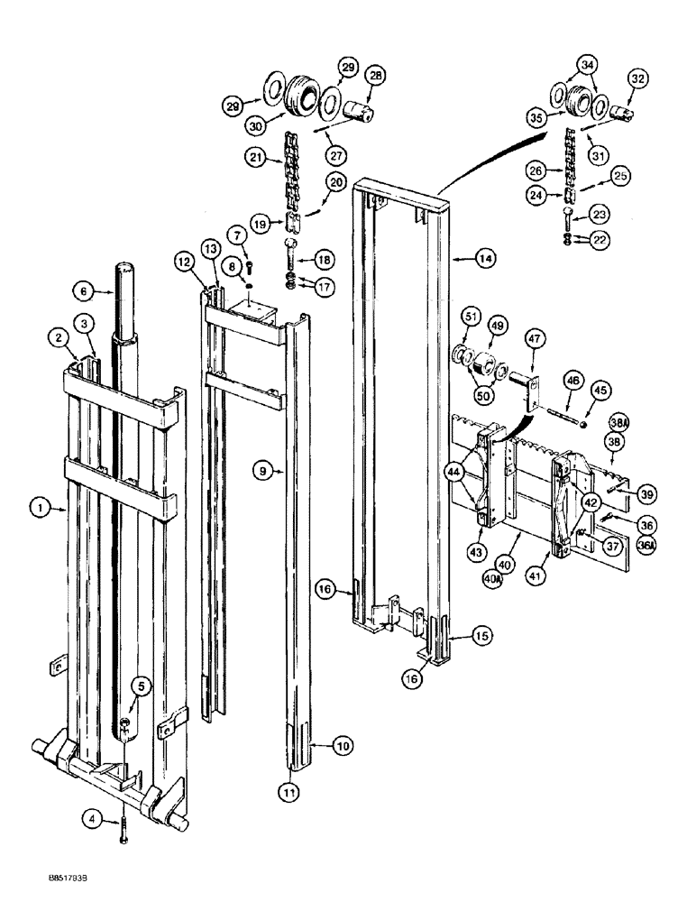 Схема запчастей Case 584E - (9-028) - 8.5 M (28 FOOT) MAST FOR 584E, MODELS WITH SINGLE LIFT CYLINDER (09) - CHASSIS/ATTACHMENTS