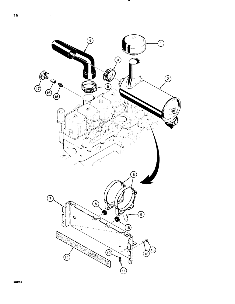 Схема запчастей Case 580E - (016) - AIR CLEANER AND AIR INTAKE PARTS, MODELS WITHOUT TURBOCHAGED ENGINE (02) - ENGINE