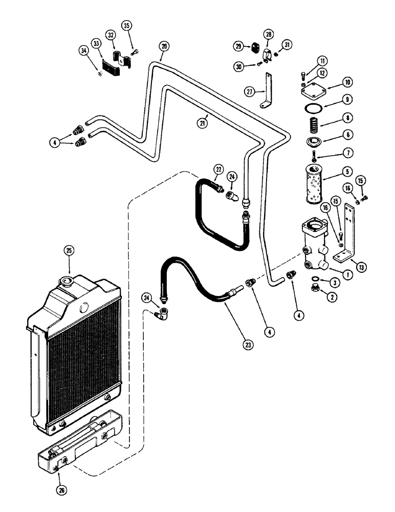 Схема запчастей Case 580 - (099A) - OIL FILTER & COOLER LINES, PWR. SHUTTLE, USED W/A38300, A38031 & A37546 VALVES, USED PRIOR TO TRAC. (21) - TRANSMISSION