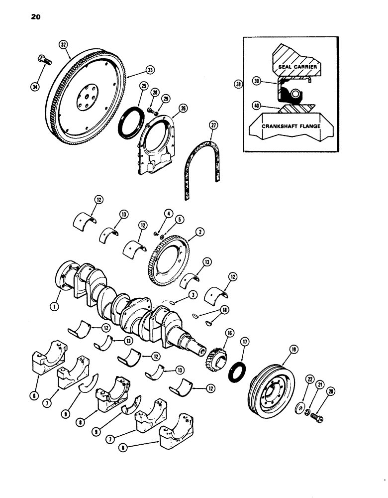 Схема запчастей Case 680E - (020) - CRANKSHAFT AND FLYWHEEL, 336BD DIESEL ENGINE, WEAR SEAL KIT (10) - ENGINE