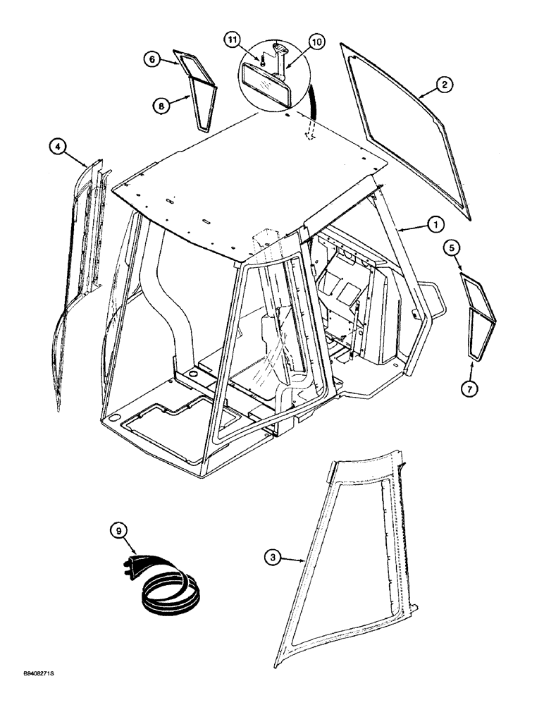 Схема запчастей Case 580SL - (9-096) - ROPS CAB AND GLASS (09) - CHASSIS/ATTACHMENTS