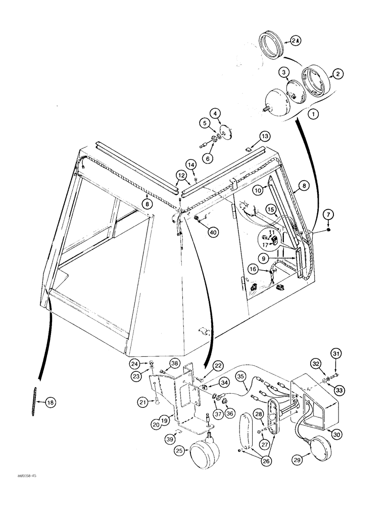 Схема запчастей Case 480F LL - (4-30) - TRACTOR LAMP ELECTRICAL CIRCUIT, WITH CAB (04) - ELECTRICAL SYSTEMS