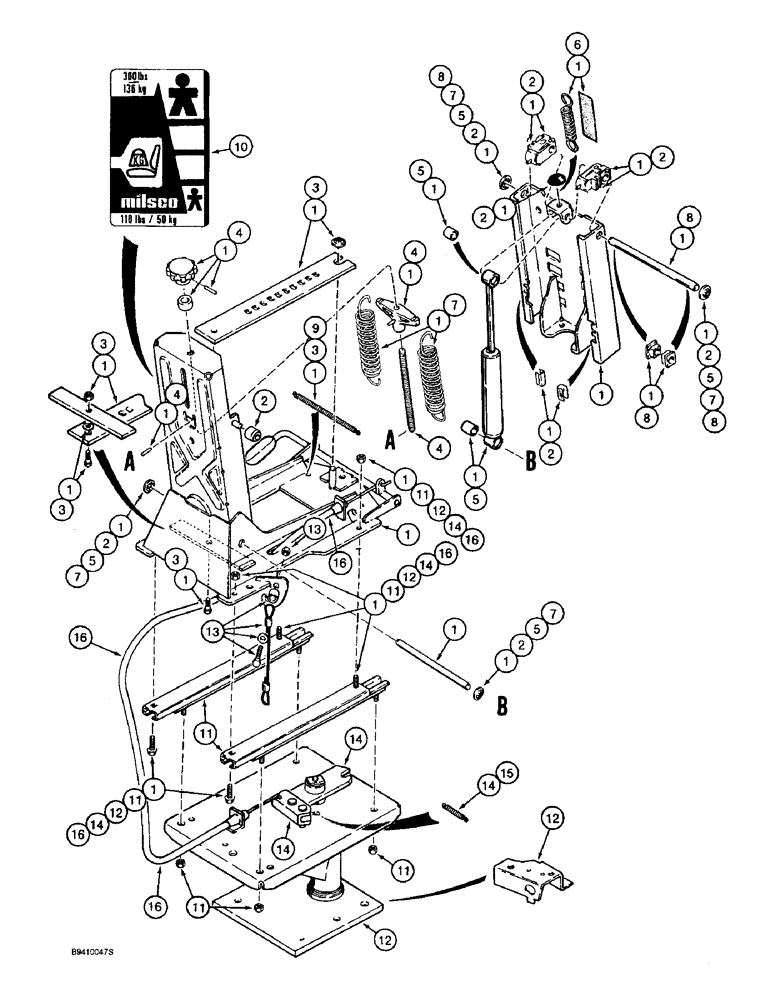 Схема запчастей Case 590L - (9-094) - SUSPENSION SEAT, PEDESTAL, WEIGHT ADJUSTER AND SUSPENSION (09) - CHASSIS/ATTACHMENTS