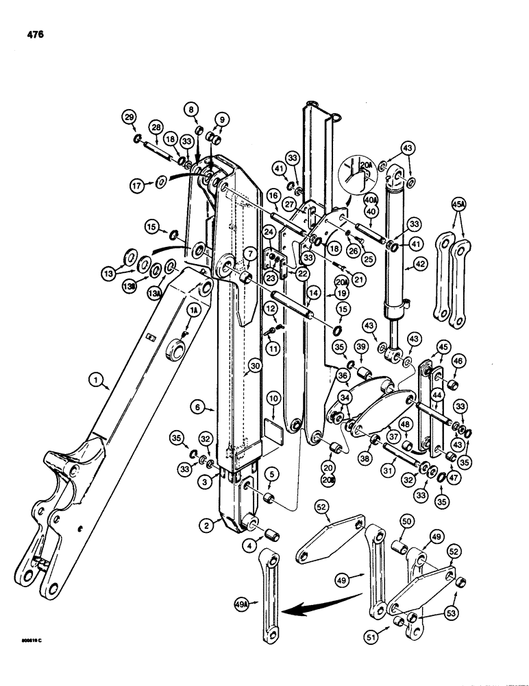 Схема запчастей Case 580SD - (476) - EXTENDABLE DIPPER (09) - CHASSIS/ATTACHMENTS