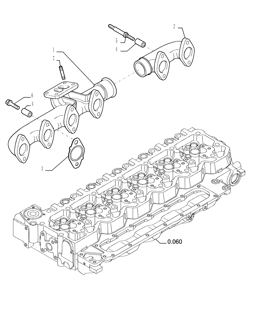 Схема запчастей Case 1850K - (0.077[01]) - EXHAUST MANIFOLD (01) - ENGINE