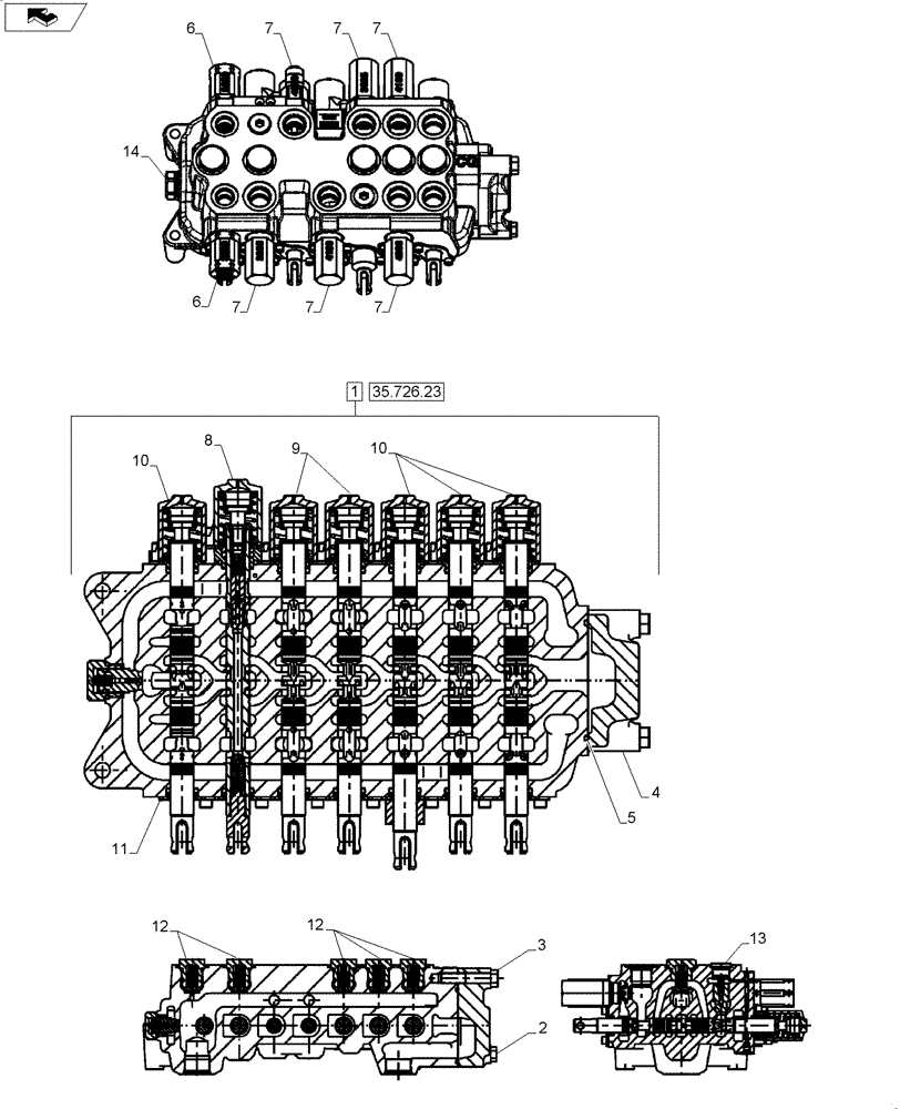 Схема запчастей Case 580SN WT - (35.726.17[02]) - VAR 423076, 742369, 747661, 747662 - VALVE - BACKHOE CONTROL, 7 SPOOL (W/ EXT DIPPER, W/O AUX, W/O PILOT CONTROLS) (35) - HYDRAULIC SYSTEMS