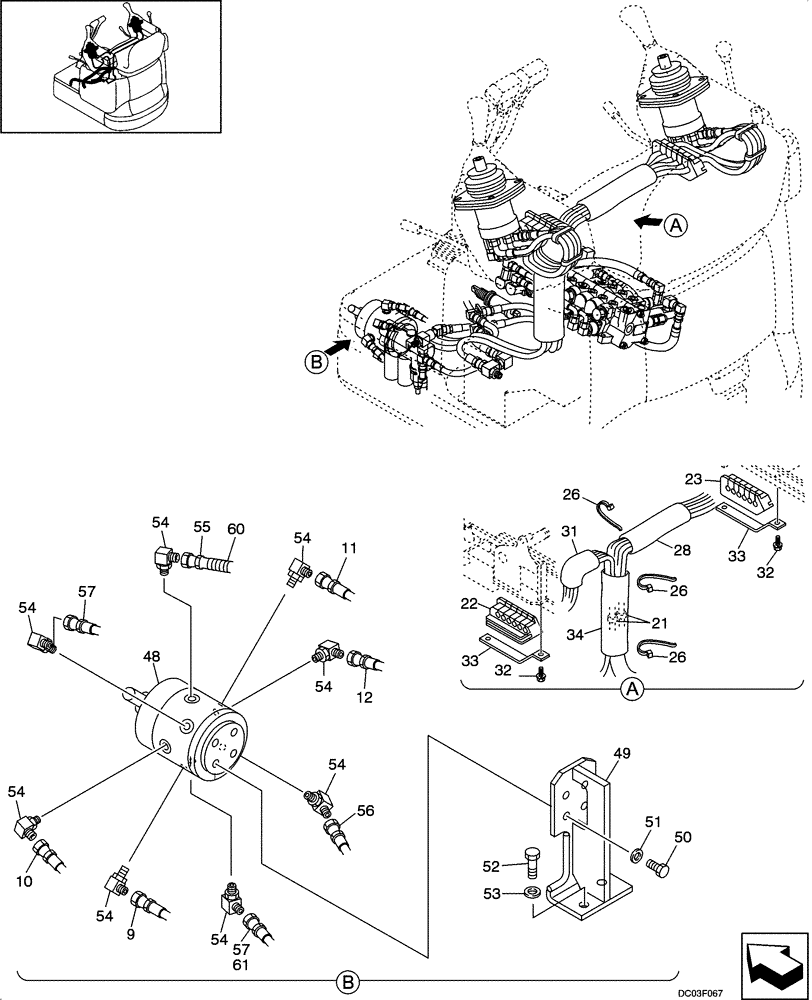 Схема запчастей Case CX14 - (08-08[00]) - HYDRAULICS - PILOT CONTROL LINES, REMOTE CONTROL (C) (08) - HYDRAULICS